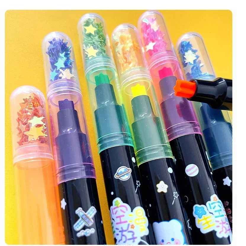 6 Color Kawaii Star Highlighter Pen Candy Color Cute Stamper Pen Hand Account Student Gifts School Stationery Supplies