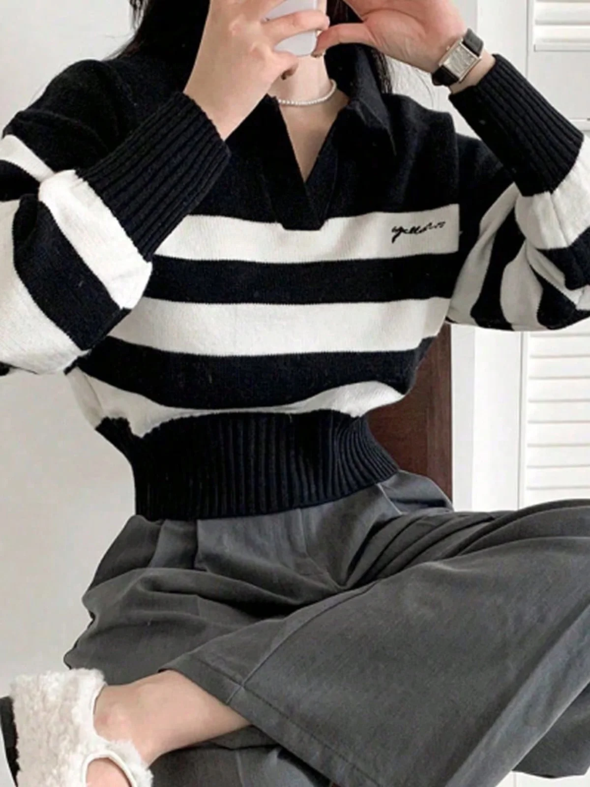 

Loose Long Sve Ne Knitted Sweater Women's Autumn Vintage Lazy Striped Turtlene Sweater Dongda Gate Sle Casual C...