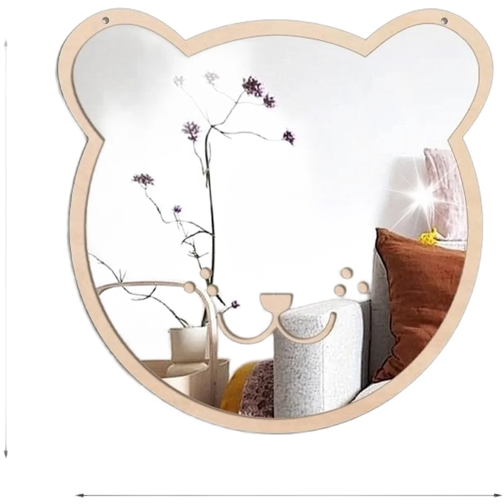 Cute Animal Cloud Star Wooden Mirror Wall Stickers For Bedroom Living Room Decor Self Decals