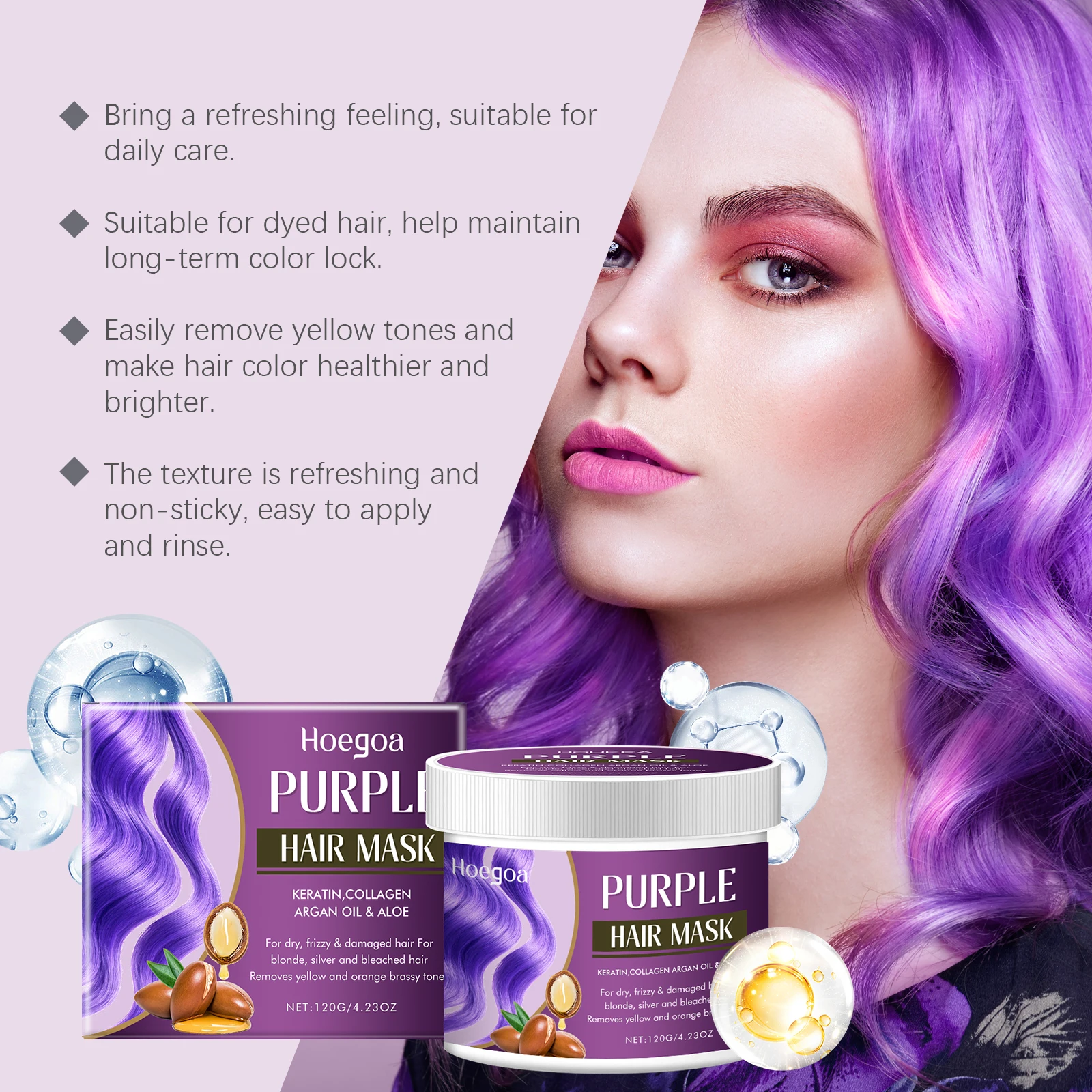 Purple Hair Mask Magical Moisturizing Lock Color Purple Hair Mask Cover Gray Hair Fade Yellow Suitable For Hair Dye Care Product