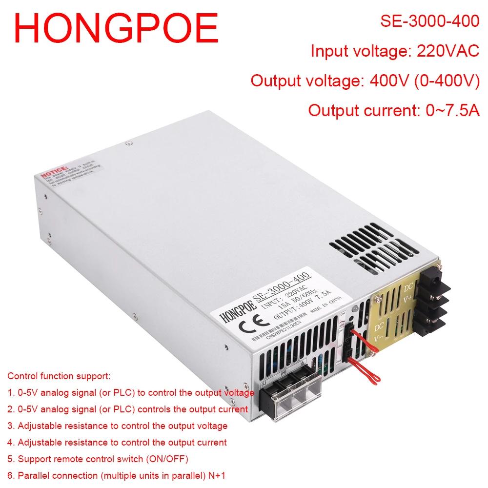 

NEW 3000W 400V Power Supply 0-400V Adjustable Power 0-5V Analog Signal Control PLC Control 220VAC to DC400V 7.5A High Power SMPS