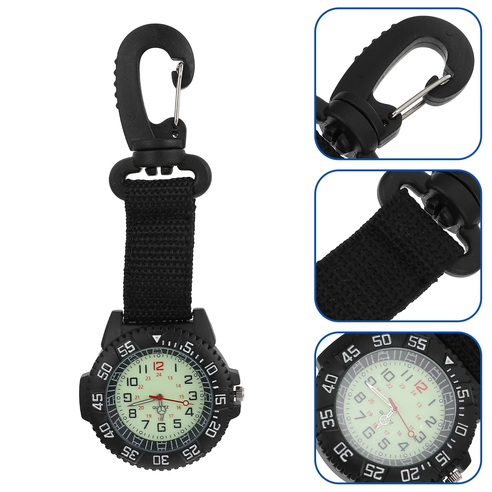 Mountaineering Hanging Watch Portable Nylon Strap Carabiner Clip Outdoor Backpacker Pocket Watch Accurate Time