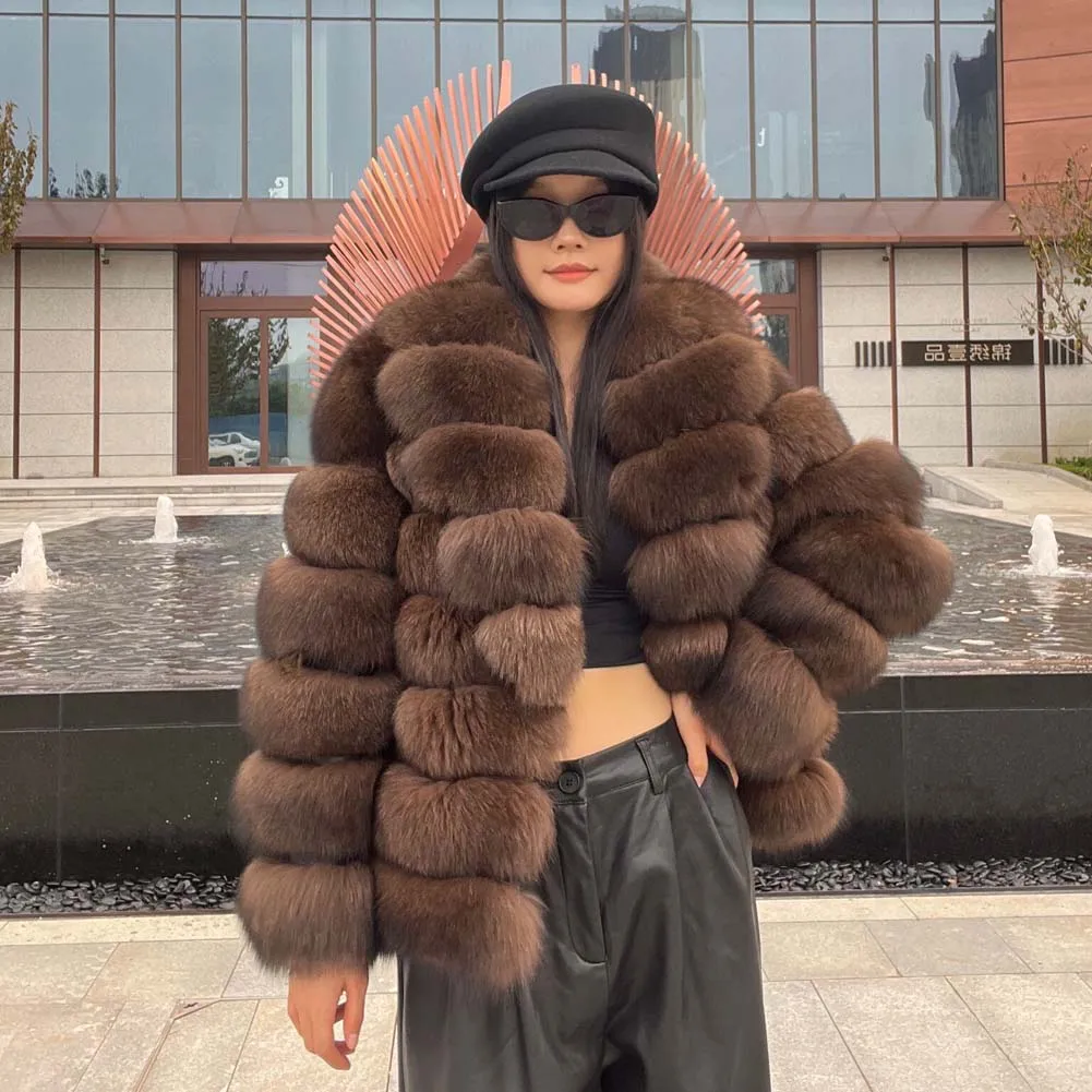겨울 고급 여성용 여우털 코트 진짜 모피 재킷 2025 스타일 패셔너블한 여성용