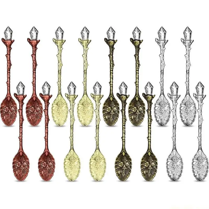 QX2E Crystal Dessert Spoons Coffee Spoons Tea Spoon Zinc Alloy Material 5 Colors