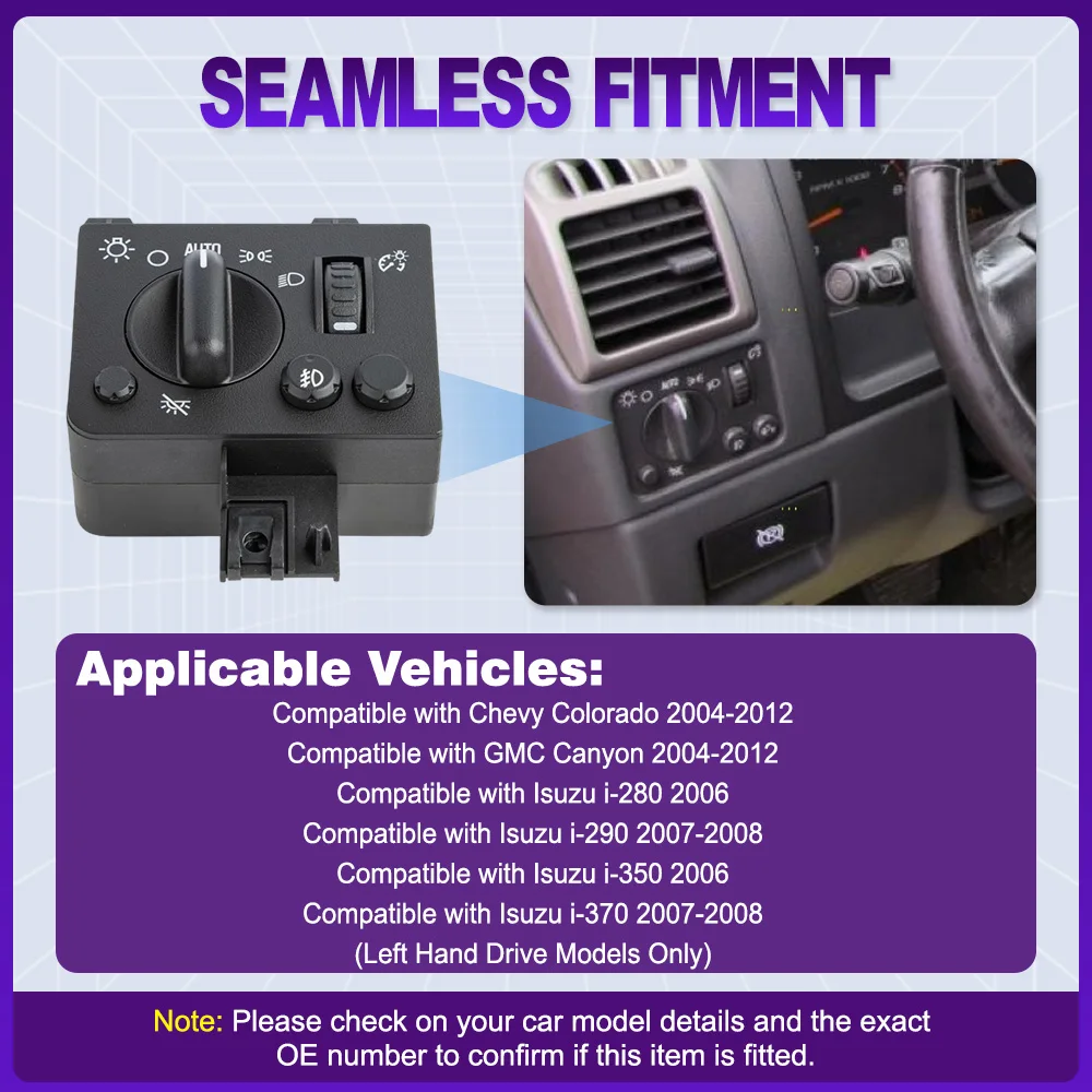 Car Headlight Fog Lamp Dimmer Control Light Switch for Chevy Colorado Canyon 2004-2012 Isuzu i-280 i-290 Auto function