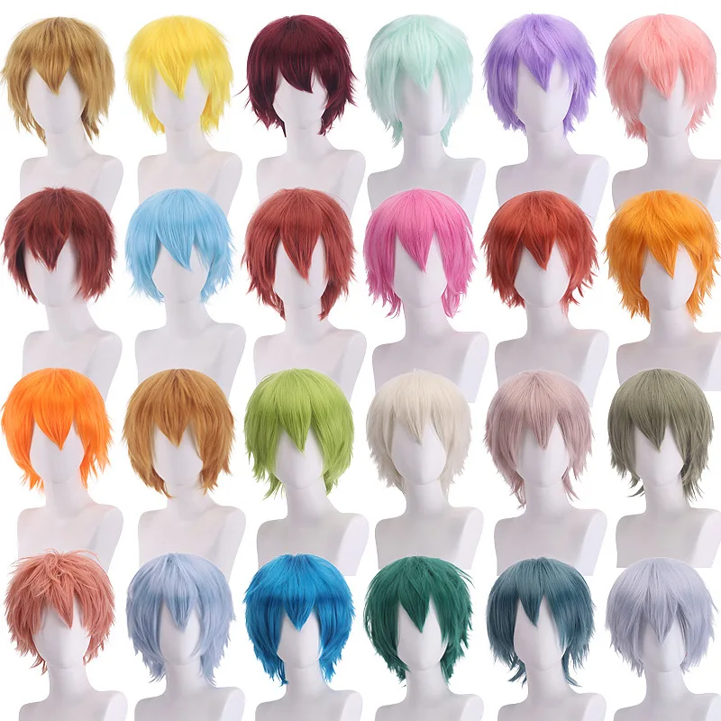 

Synthetic Cosplay Wig Anime Style Short Layered Fluffy Hair Multicolor Heat Resistant Fiber for Party Carnival Halloween Costume