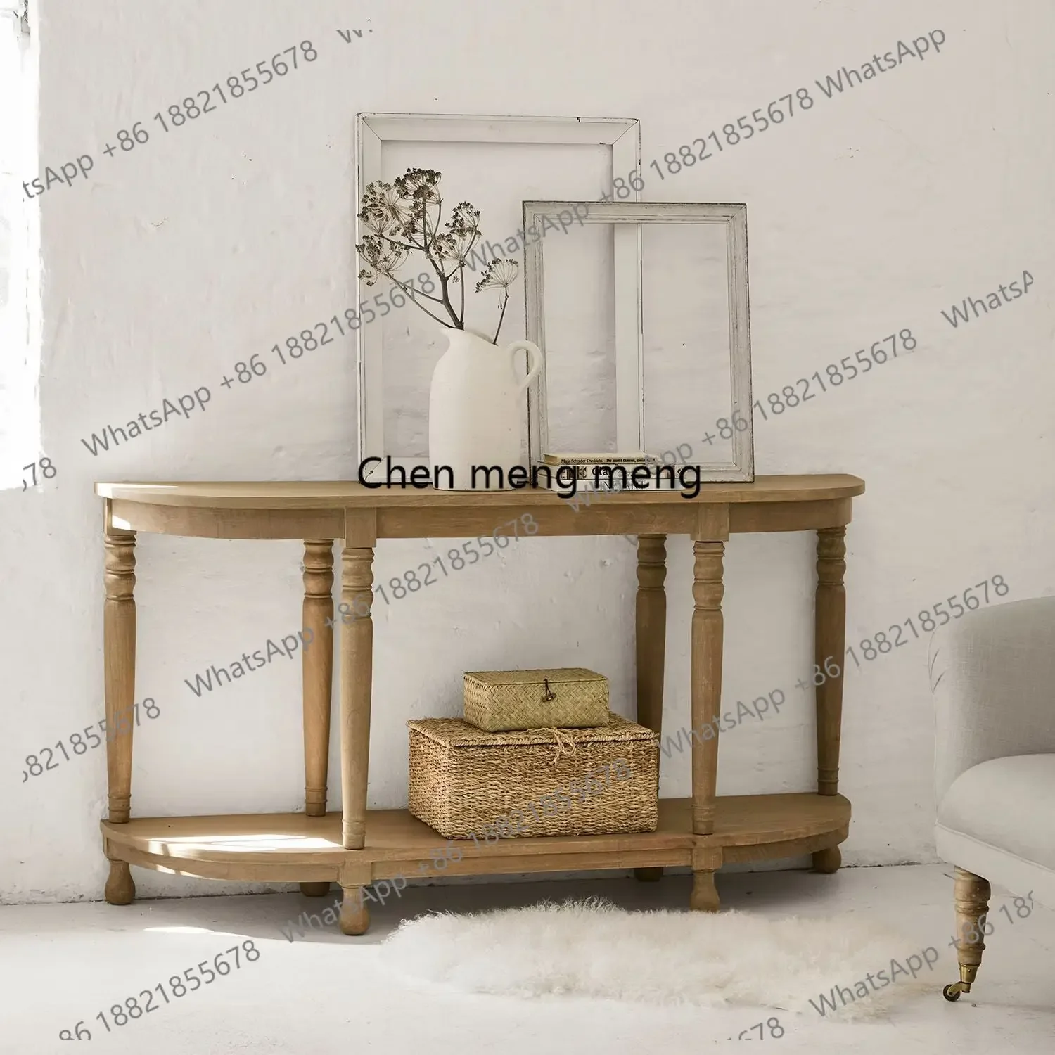 

Solid wood semi-circular entrance cabinet foyer entry decorative cabinet retro open storage table