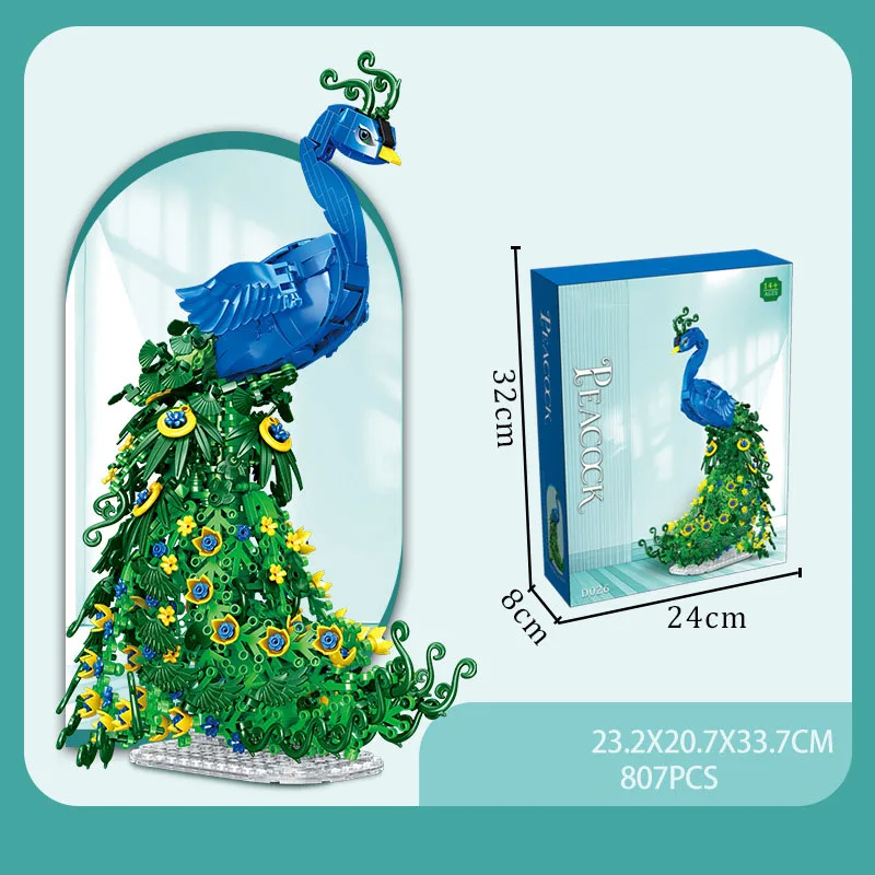 Idea Flower Animals Birds Image Mini Block Peacock Construction Model Pavo Cristatus Building Brick Toy Collection For Gifts