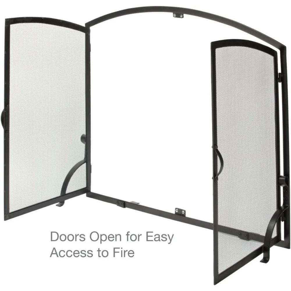 Large Single Panel Wrought Iron Fireplace Screen with Doors - Black, Modern Home Decor