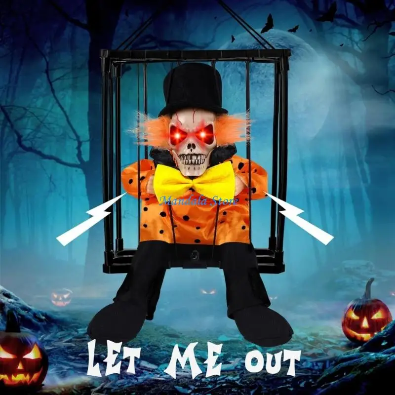 

U2JC Motion Activated Ghostly Prisoner Halloween Decors With Extendable Head And LED Fashing Eye For Scary Party Setups