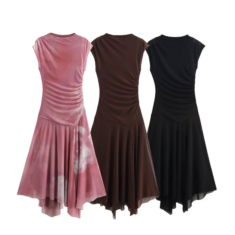 

2025 BM&MD&ZA Women's Sleeveless Dresses with Ruched Detail and Asymmetric Hem Flowy Fabric for a Graceful Look