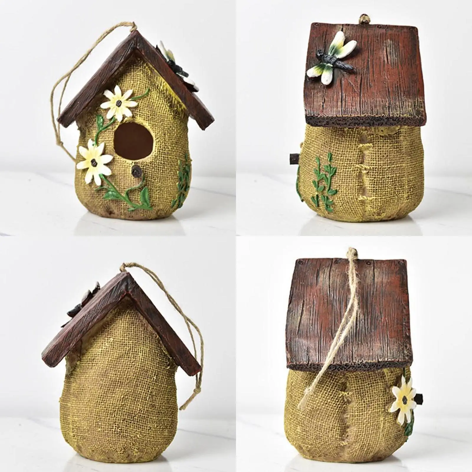Rustic Hanging Bird House for Garden Decoration Resin Bird Shelter Outdoor Birdhouses for Backyard Patio Trees