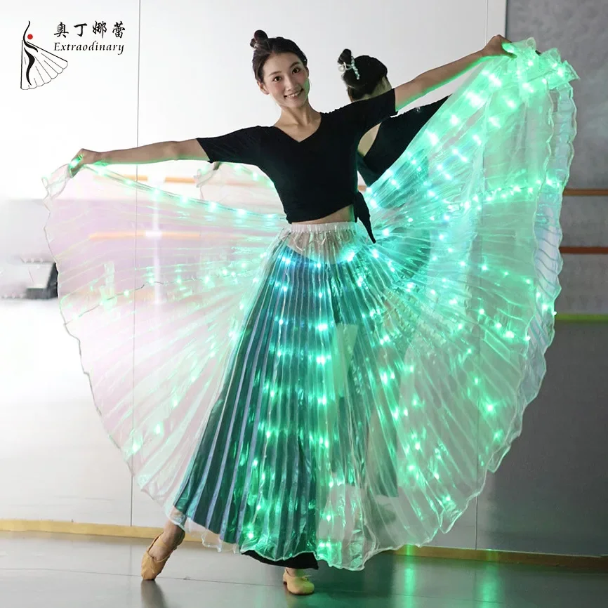 LED Light Up Long Skirt Women Dancer Stage Performance Belly Dance Transparent Clothes Nightclub Party Rave Outfit Halloween