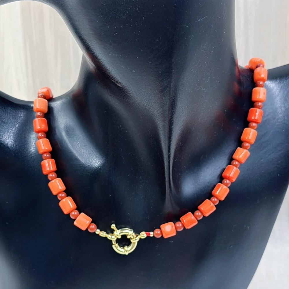 New Design Girlfriend Birthday Jewelry Gift Red Jasper Orange Natural Sea Bamboo Coral Necklace