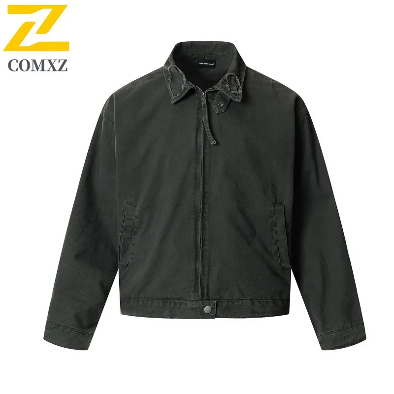 

COMXZ Men Denim Coat Minimalist Leisure Retro Look Fishing Trip Jackets Road Cycling High-Quality Feature Windbreaker Jacket
