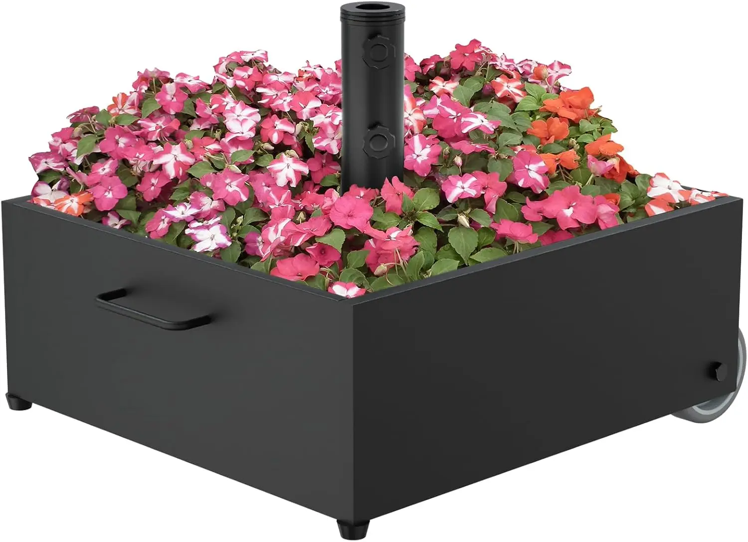 قاعدة مظلة بعجلات، حامل مظلة زارع قابل للتعبئة بسعة 150 رطل، حامل مظلة فولاذي مقاوم للصدأ مع مقبض ونملة