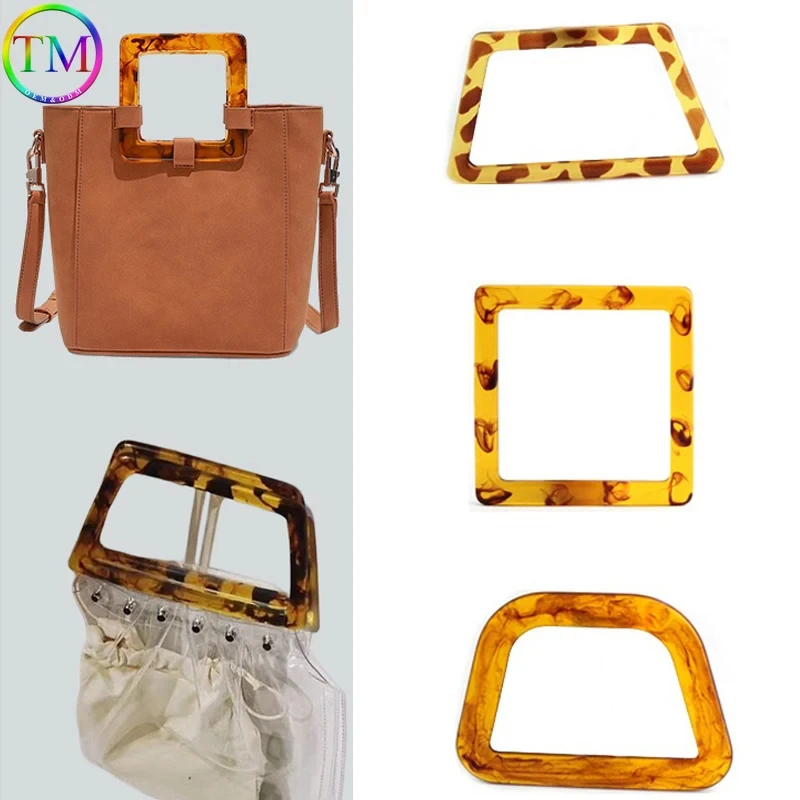 

2PCS Tortoiseshell Resin Handle Square Trapezoid Shape Resin Bag Handle For Leather Womon Bag Hangbag Making Parts Shaped Handle