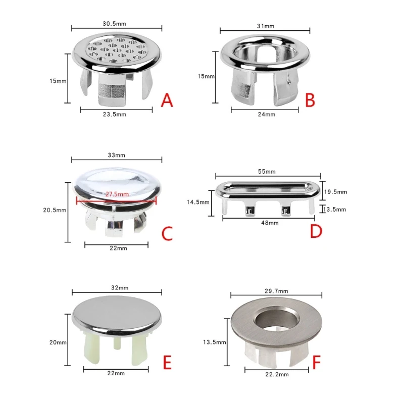 6 Chiếc Vòng Lưu Vực Chống Tràn Viền Bồn Rửa Lỗ Nắp Nắp Thoát Nước Bao Lắp Vào Lỗ Lắp Đặt Đơn Giản Cho Bồn Tắm Nhà Bếp trang Sức