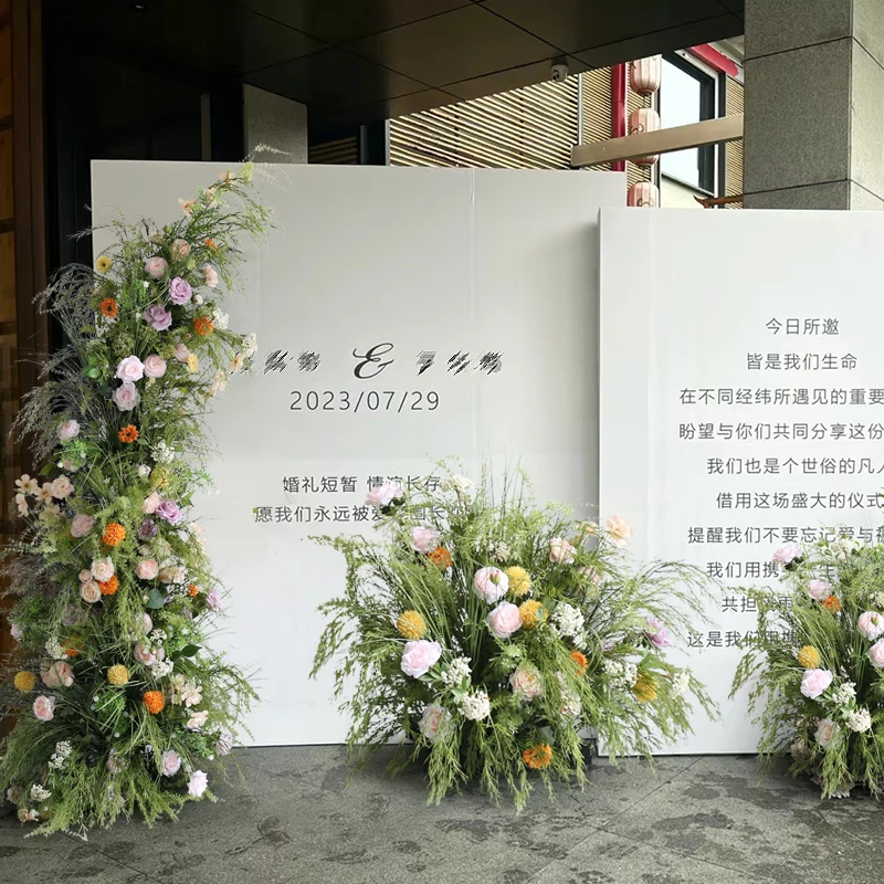 

Mori green plant arch flower style wedding background decoration simulation flower art