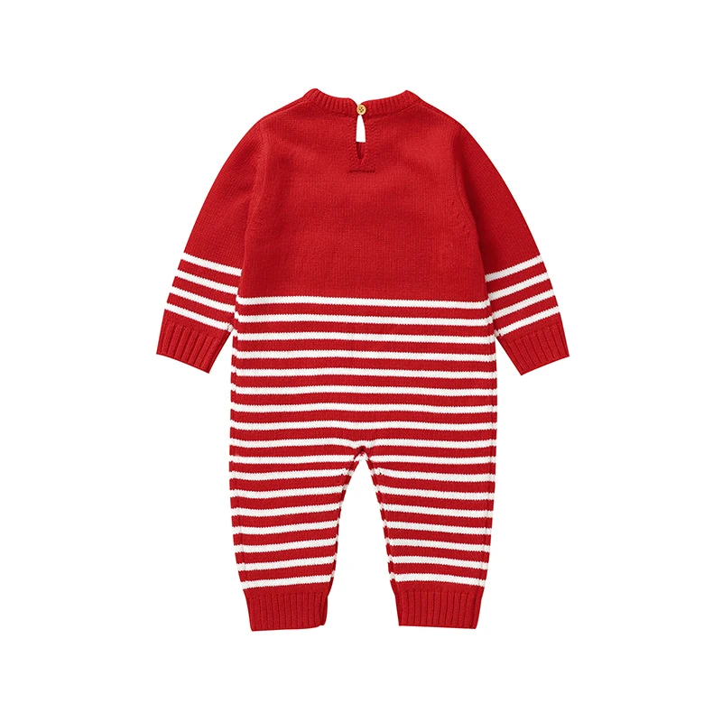 Baby Girls Boys Sweater Rompers Christmas Clothes Deer Pattern Stripe Crew Neck Long Sleeve Toddler Baby Knitted Xmas Bodysuits