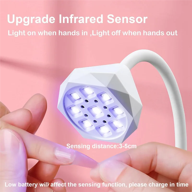 

B28C-UV LED Nail Lamp Cordless Fast Curing, Rechargeable Gooseneck Flash Cure UV Gel X Light For Gel Polish Nails