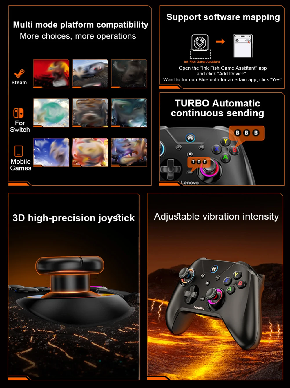 Lenovo S02 Kabelloser Bluetooth-Gaming-Controller, Dual Hall Trigger Wireless Gamepad, für Switch, PC, Android, IOS, TV – Detail 3