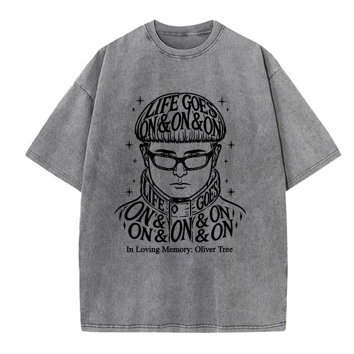 Oliver Tree Vintage Washed T-shirt Memorial Life Goes on 1993-2026 T Shirt Men's Women Fashion Hip Hop Oversized Casual T-shirts
