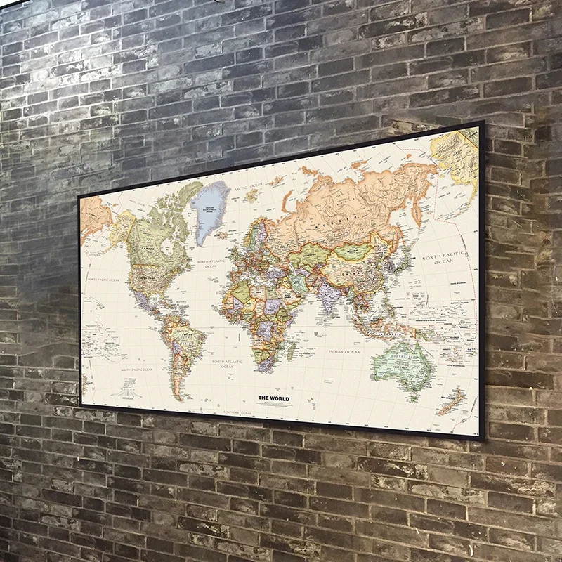 127x81cm/50x32inch 빈티지 세계지도 포스터 접이식 캔버스 회화 벽 예술 거실 홈 인테리어 학교 용품