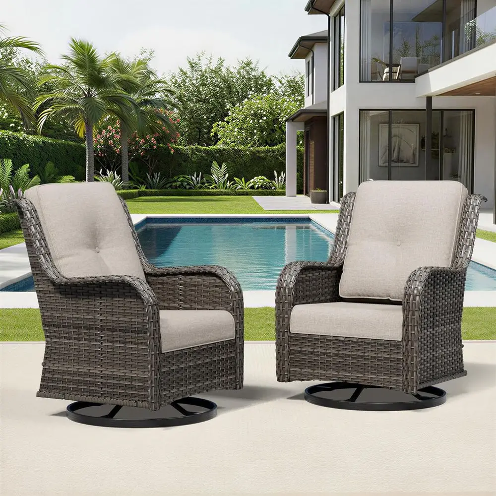 

2-Piece Wicker Patio Chair Set with High Back, Deep Seating, Wide Armrests, and Thick Cushions for Outdoor Deck or Porch Use