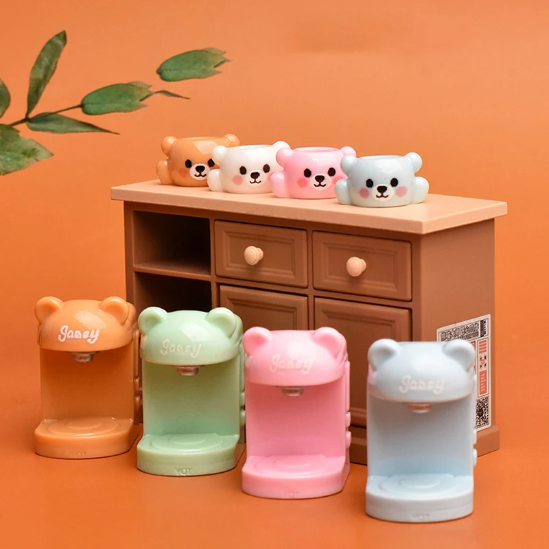4 conjunto de resina casa de bonecas em miniatura pequeno urso copo conjunto máquina café eletrodomésticos decoração brinquedo casa boneca acessórios