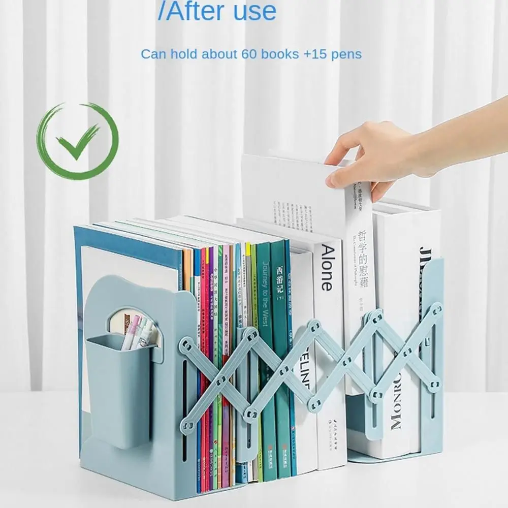 with Pen Holder Retractable Bookends Fixed Book Clip Save Space Adjustable Bookshelf Stationery Simple Divider Book Stand