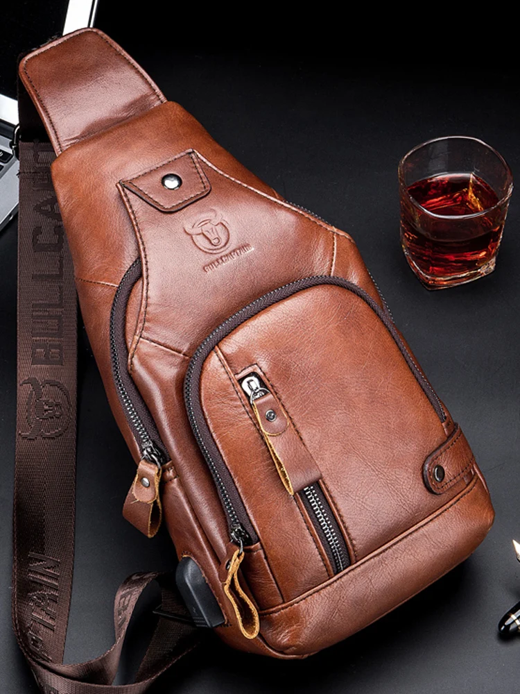 

Leather Crossbody Bag Men's Casual Sle Top Layer Cowhide Small Bapa Vintage Wind Single oulder Strap Zipper Closure