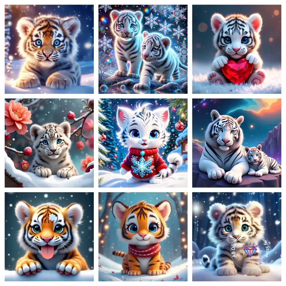 

Whimsical Tiger Snow Scene AB Diamond Painting Kit Square Round Diamond 5D DIY Mosaic Handmade Art Exquisite Gift Home Decor