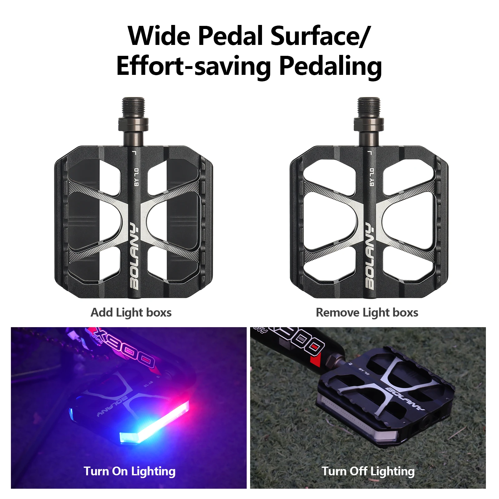 دواسة دراجة من سبائك الألومنيوم بولاني مع ضوء قابل للتعديل ، مانعة للانزلاق ، مجوفة ، MTB ، دواسة دراجة ذات محملتين ، من LED