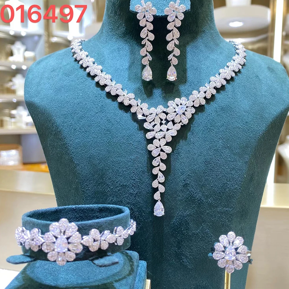 016497 Trendy Necklace Sets for Women Cubic Zirconia 4PCS Jewellery Set Dubai Saudi Party Engagement Accessory Drop Shipping