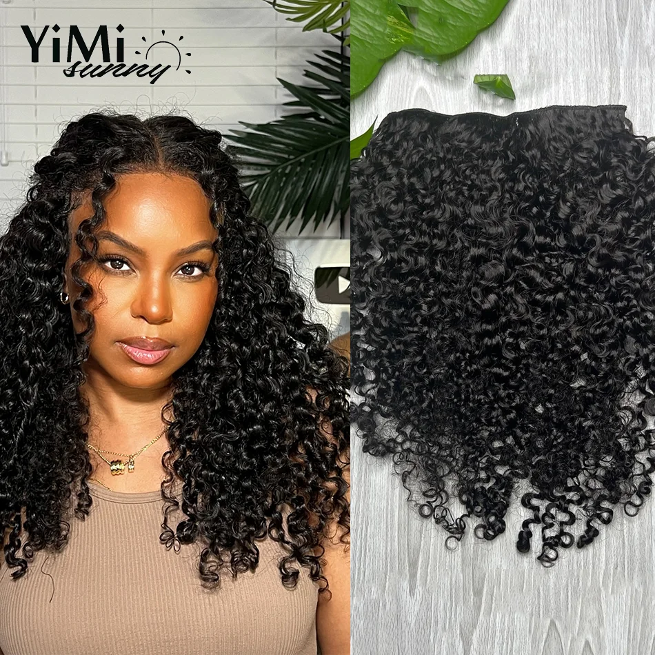 Yimisunny-Extensions de cheveux humains bouclés avec clips pour femme, extension de cheveux mongoliens, tête complète, ajouter du volume, 5, 4C, 7 pièces