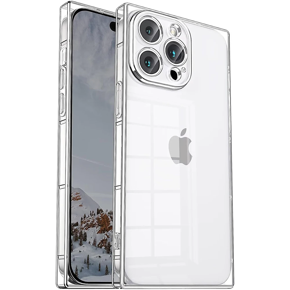 Funda transparente cuadrada para iPhone 17 Air 16 15 Pro Max 15Pro 14 Plus 13 12 11 14Pro 13Pro 12Pro accesorios de cubierta de teléfono