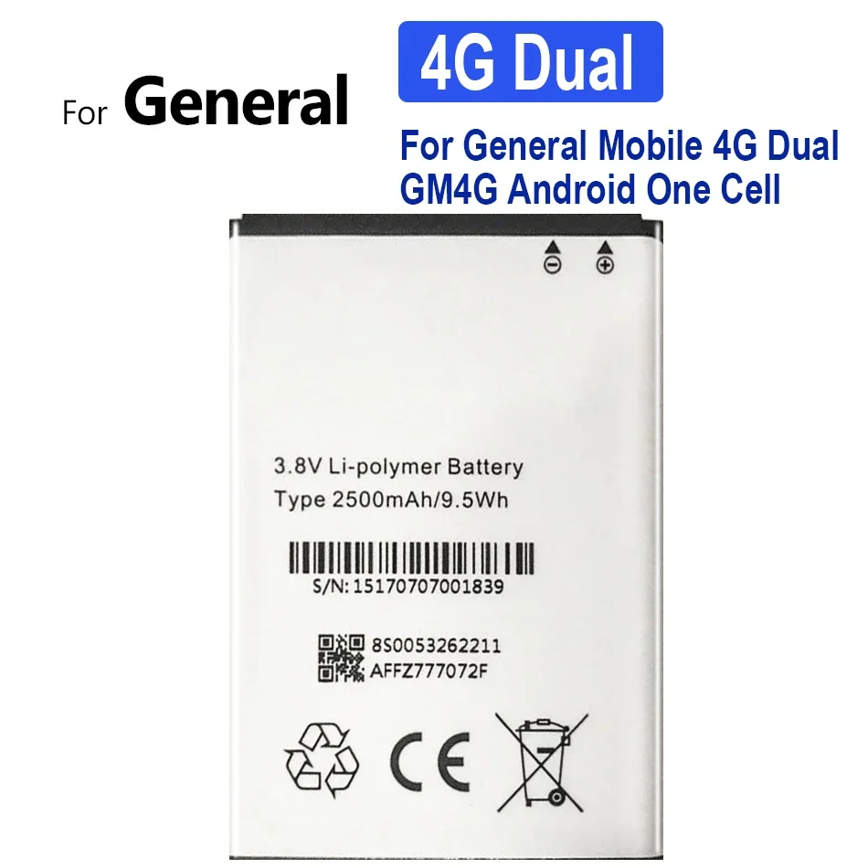 

Battery For General Mobile 4G Dual, GM4G, For Android One Cell, 2500mAh