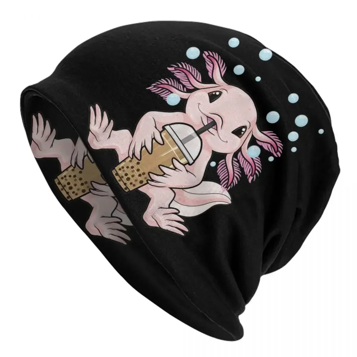Gorros Kawaii Axolotl de té de la leche Boba, gorros, gorros de invierno Unisex, gorro tejido, gorros de salamandra geniales, gorro de esquí al aire libre