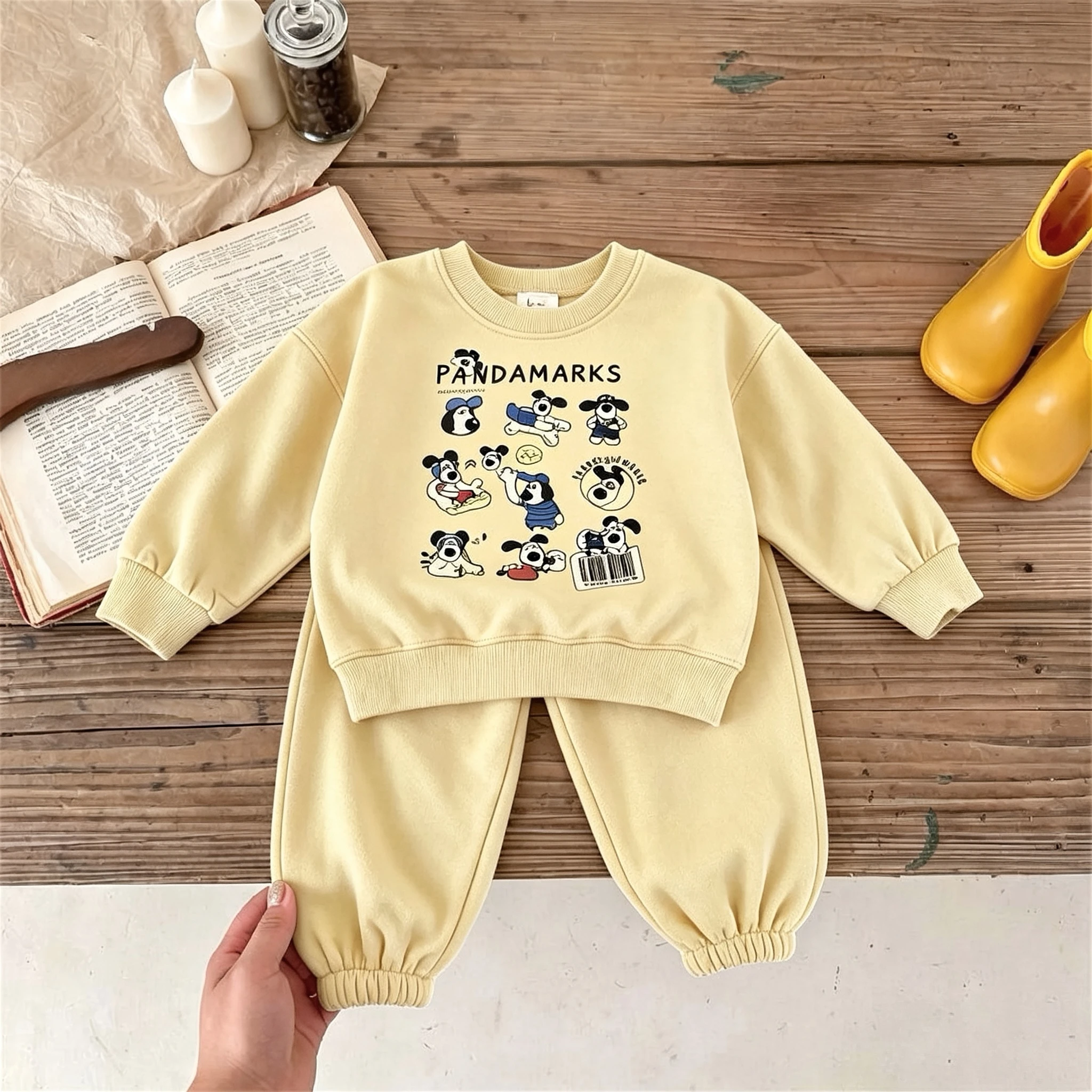 Korean Style Fashion Kids Long Sleeve Set Printed Cartoon Sweatshirt Suit Baby Girl And Boy Clothes Toddler Tracksuits 2pc/set