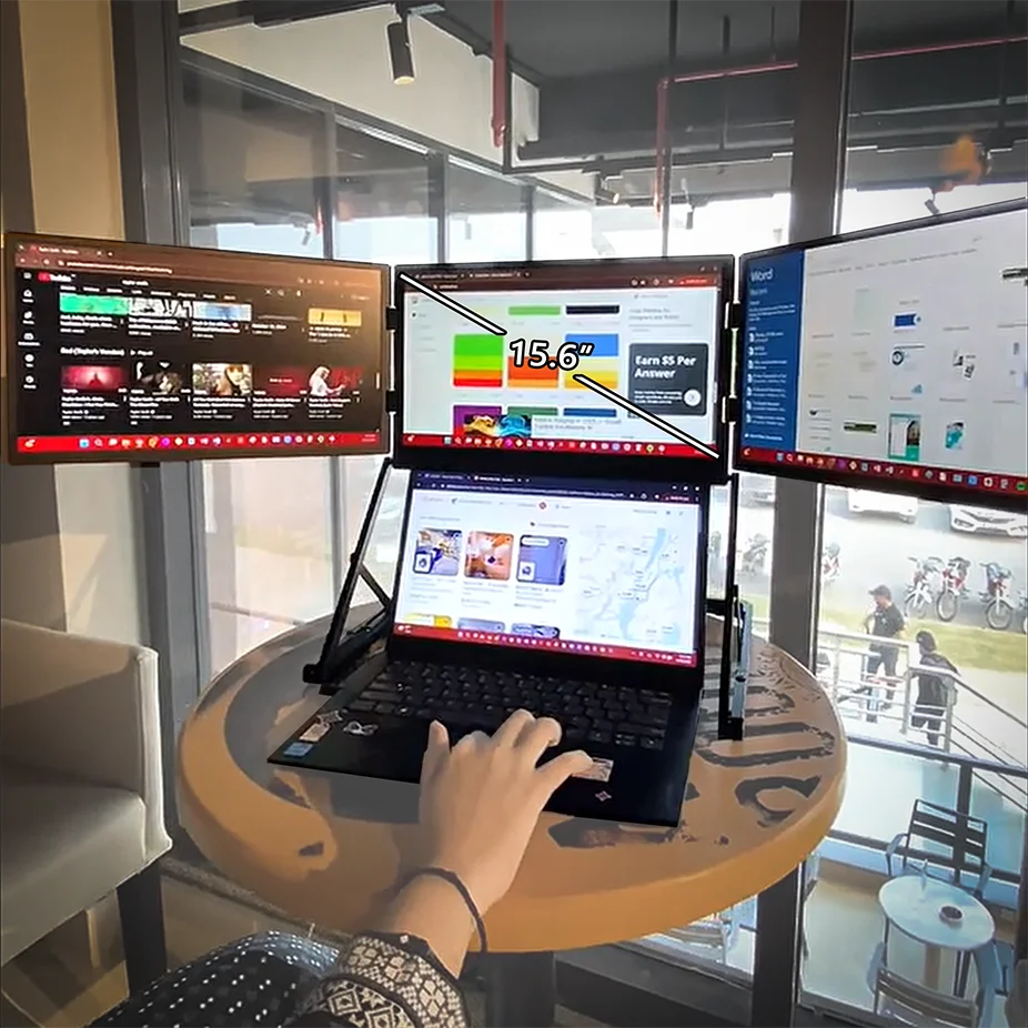 

Новый портативный монитор-расширитель для ноутбука с тремя экранами 15,6 дюйма, IPS LCD 1080P, со встроенными динамиками, для бизнеса, OEM, Type-C