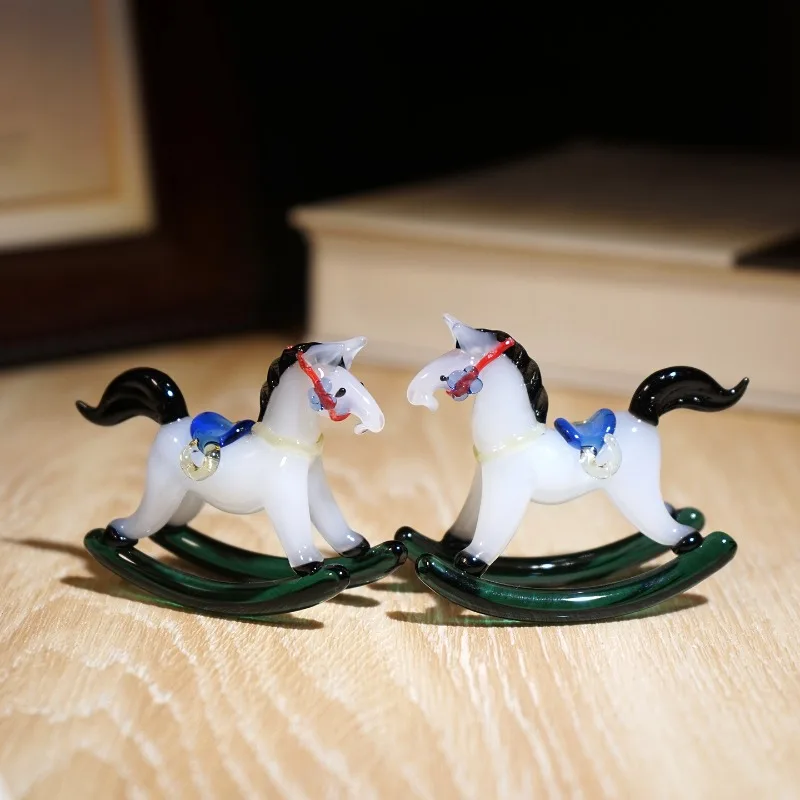 1 PC Rocking Horse Handcrafted Colored Glaze Ornament Crystal Art Piece Computer Desk Workspace Bookshelf Creative Display Decor