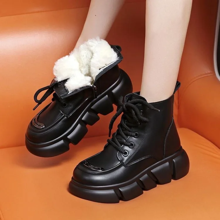 Fur and fur integrated snow boots  women's fashionable cotton boots  short boots with thickened fleece for warmth