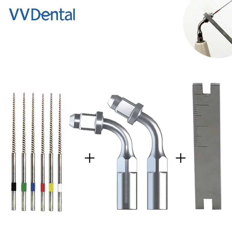 VVDental Ultrasonic Scaler Tips E1 E2 Endodontics Tips With Dental Wrench And 6Pcs Mix Size File For Endo Cleaning