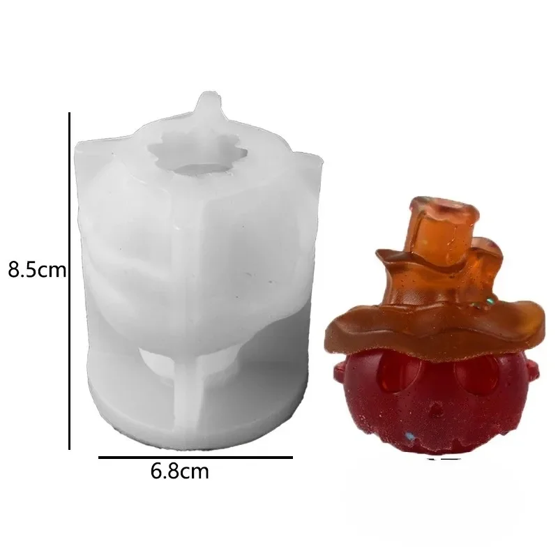 1‑2Pcs 3D Pumpkin Skull With Wizard Hat Silicone Mold For Aromatherapy Candle Resin Gypsum Halloween Diy Craft Mould