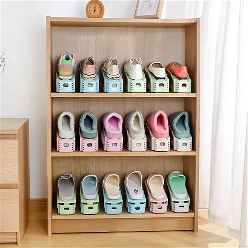 Adjustable Plastic Double-Layer Shoe Rack, Shoe Slots Organizer, Cabinet, Quality Assurance, New Design, 6Pcs