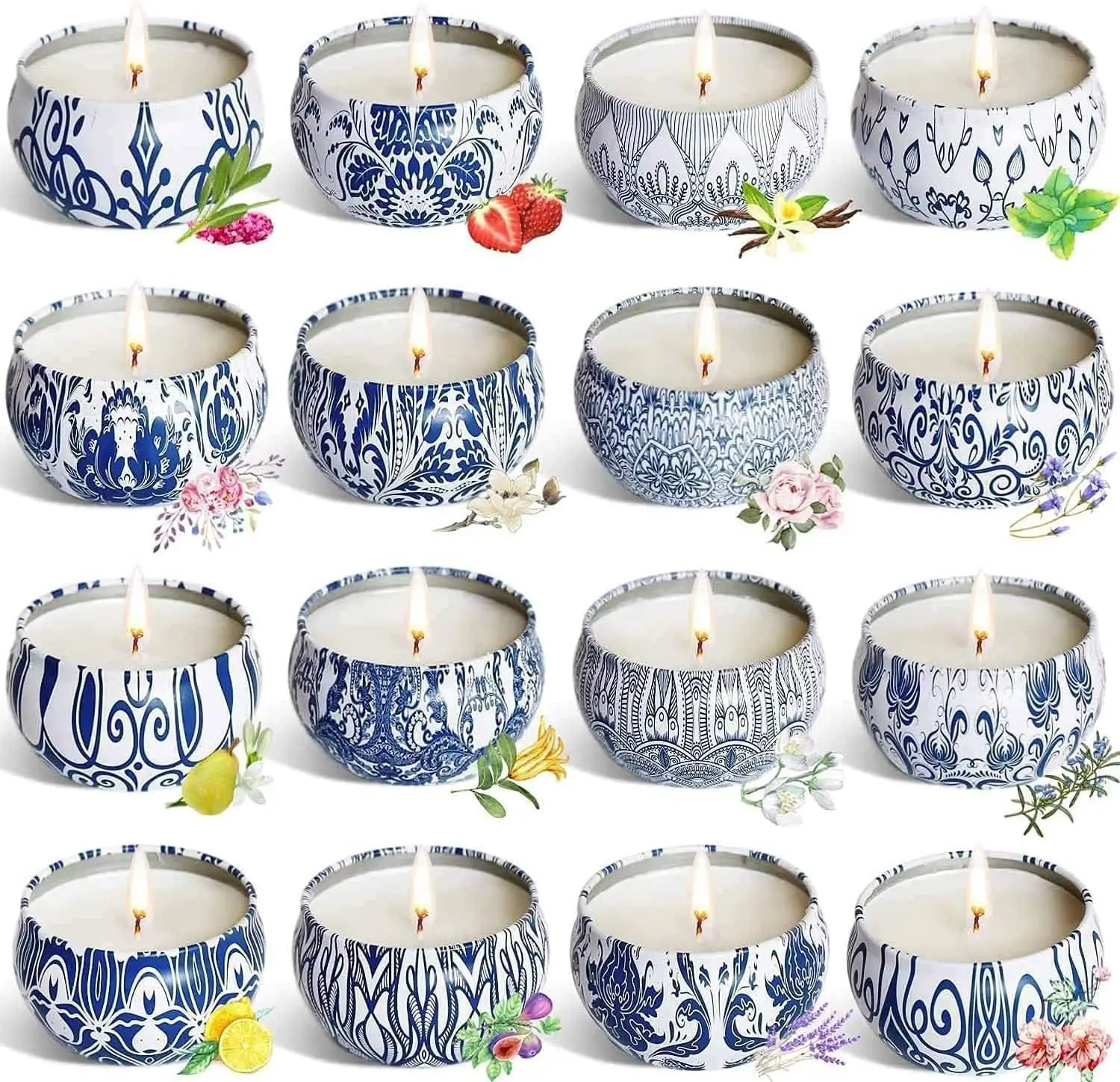 

16 Pack Soy Wax Travel Tin Candles Set 2.5 OZ - Assorted Fragrances for Home, Gifts for Mom