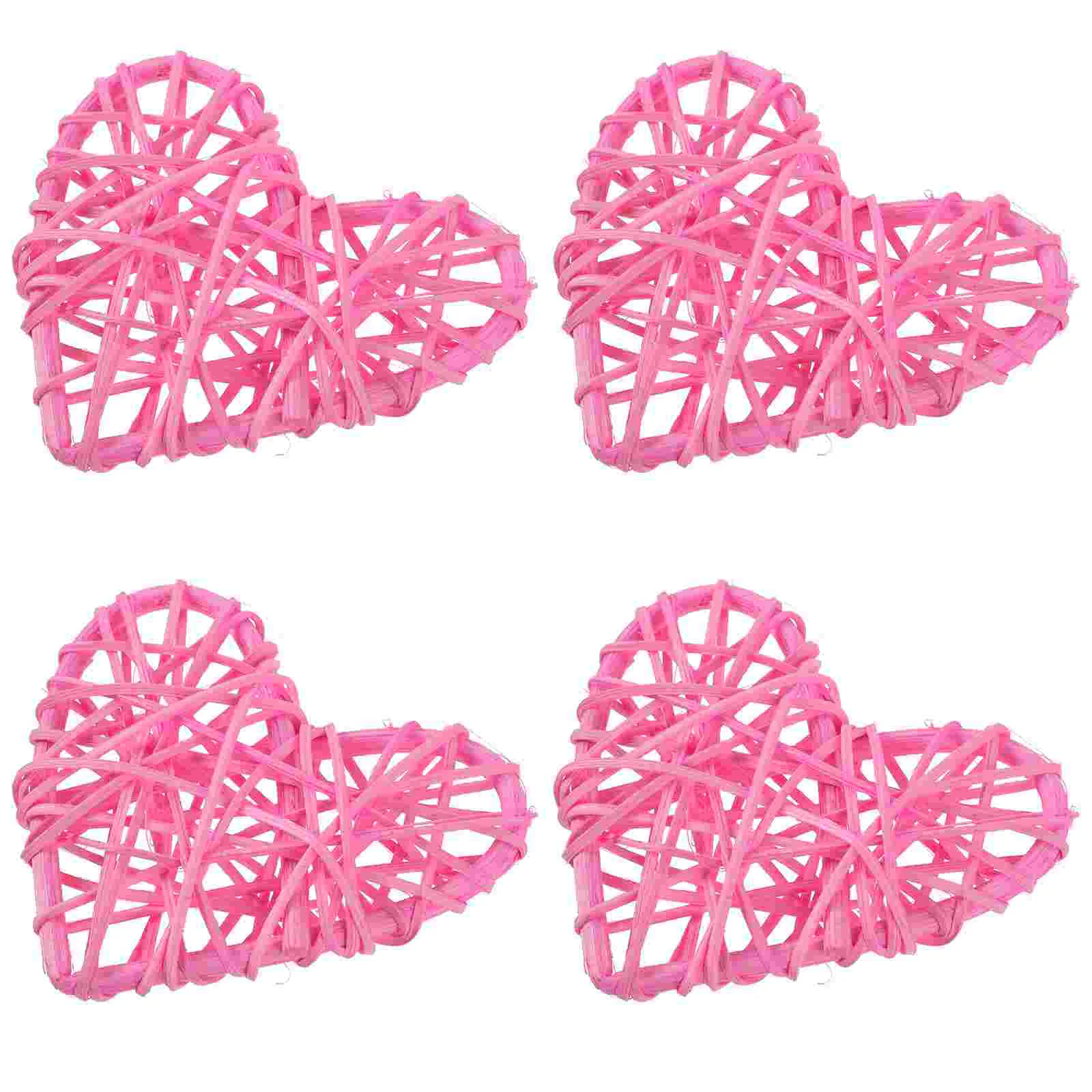 4 Pcs Rattan Lampshade Heart Woven Hanging Decor Shape Ornament Toy Decorative Crafts Vase Filler Hearts DIY