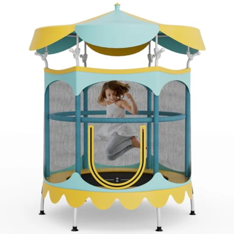 

64 Toddler Trampoline for with Removable Canopy All Round Enclosure Net Handrail Indoor Outdoor Mini Trampoline ASTM Approved B