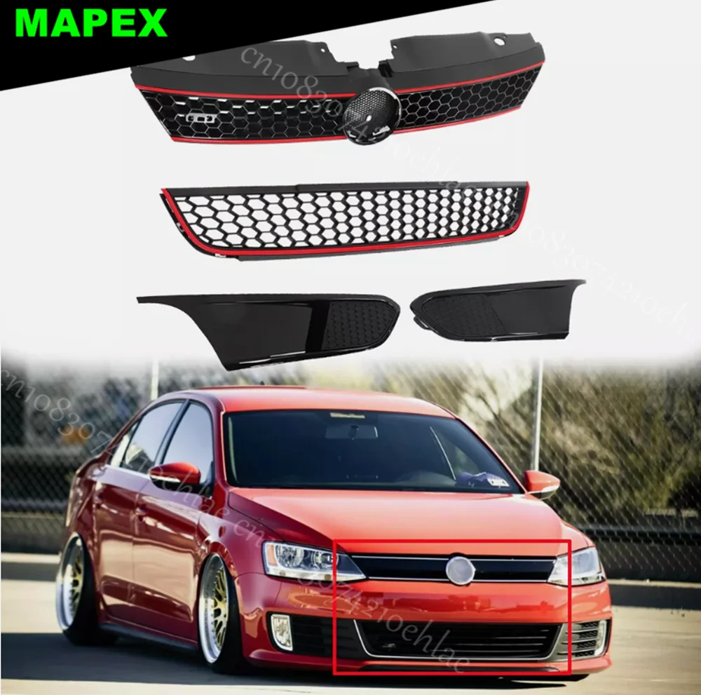 

Front Grille Trim Gloss Black Honeycomb W/Chrome For 2011-14 VW Jetta Hex